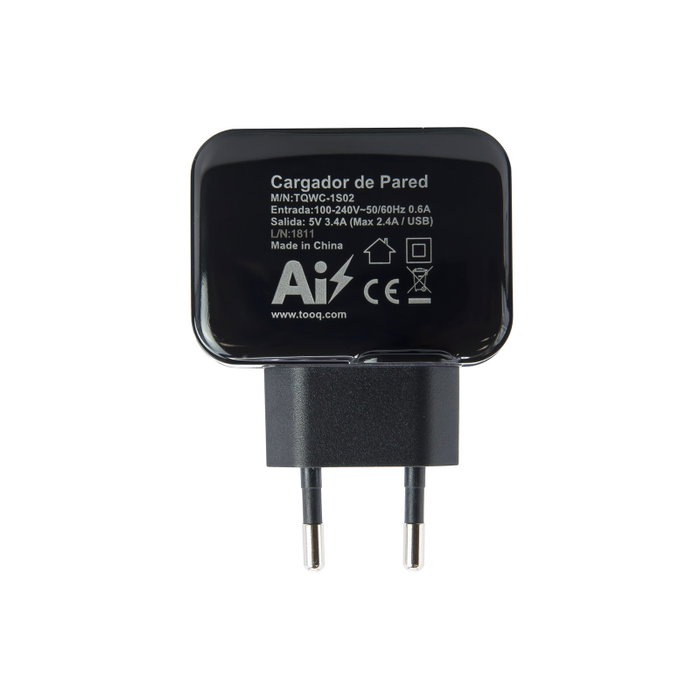 Tooq Cargador de Pared TQWC-1S02 con 2 Puertos USB y Tecnología AI, Negro Tooq Cargador de Pared TQWC-1S02 con 2 Puertos USB y Tecnología AI, Negro